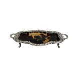 A 19TH CENTURY SILVER AND TORTOISESHELL ROCOCO STYLE PIN TRAY