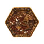 A LARGE LATE 19TH CENTURY JAPANESE GOLD LACQUER AND SHIBAYAMA INLAID TRAY