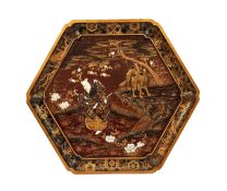A LARGE LATE 19TH CENTURY JAPANESE GOLD LACQUER AND SHIBAYAMA INLAID TRAY