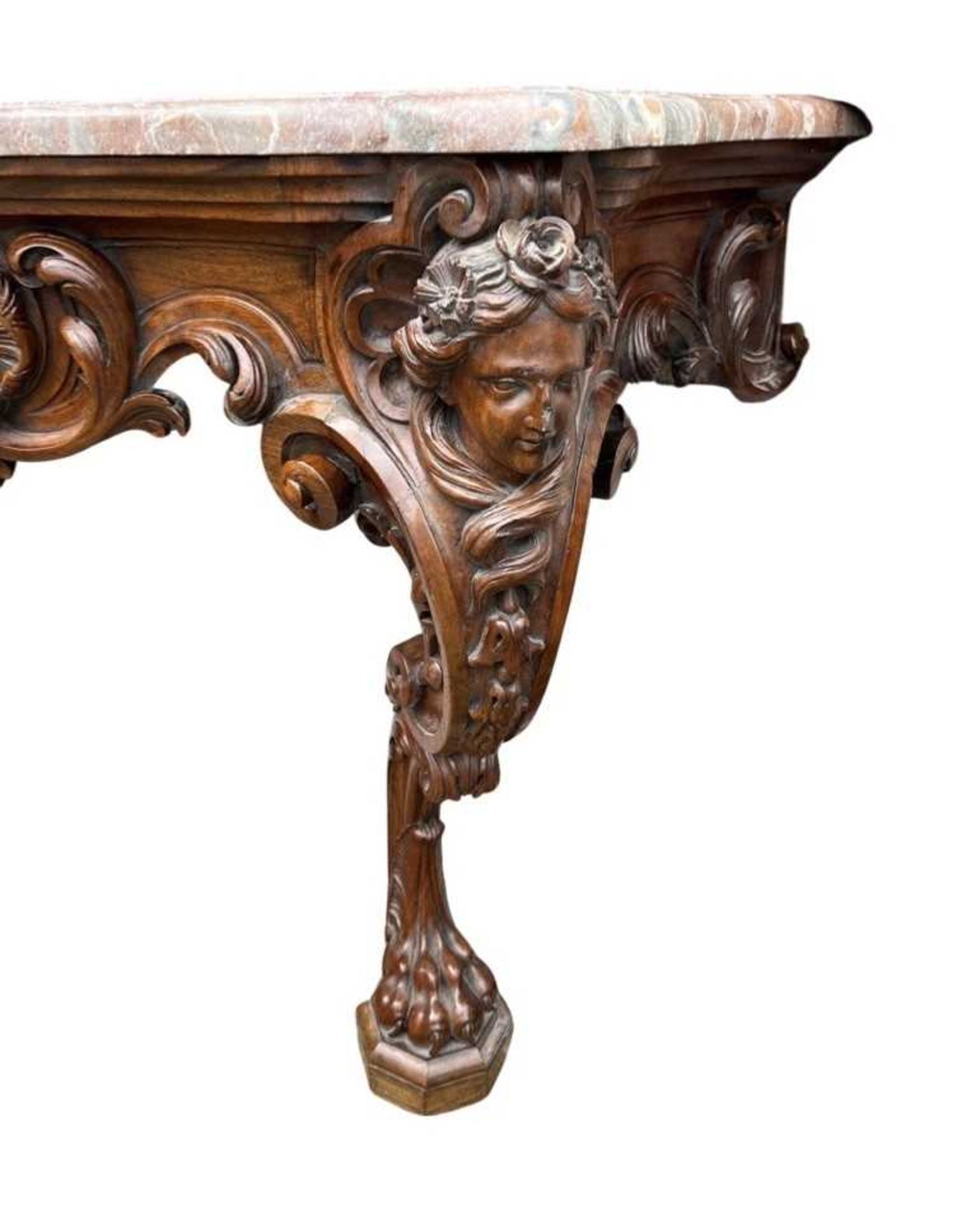 A FINE 19TH CENTURY IRISH WALNUT AND MARBLE CONSOLE TABLE - Image 4 of 5