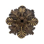 A 19TH CENTURY ITALIAN CARVED AND PARCEL GILT WOOD CEILING ROSE BY MORINI, FIRENZE