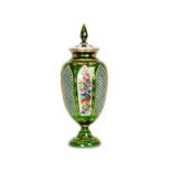 A FINE 19TH CENTURY BOHEMIAN CUT, FLASHED AND OVERLAY GLASS VASE AND COVER