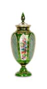A FINE 19TH CENTURY BOHEMIAN CUT, FLASHED AND OVERLAY GLASS VASE AND COVER