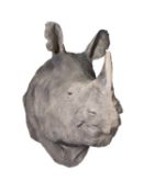 A PAINTED CAST OF A JAVAN RHINOCEROS HEAD BY SIMON 'THE STUFFA' WILSON