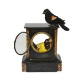 'TIME TO FLY', A TAXIDERMY DISPLAY OF BIRDS IN A CLOCK CASE