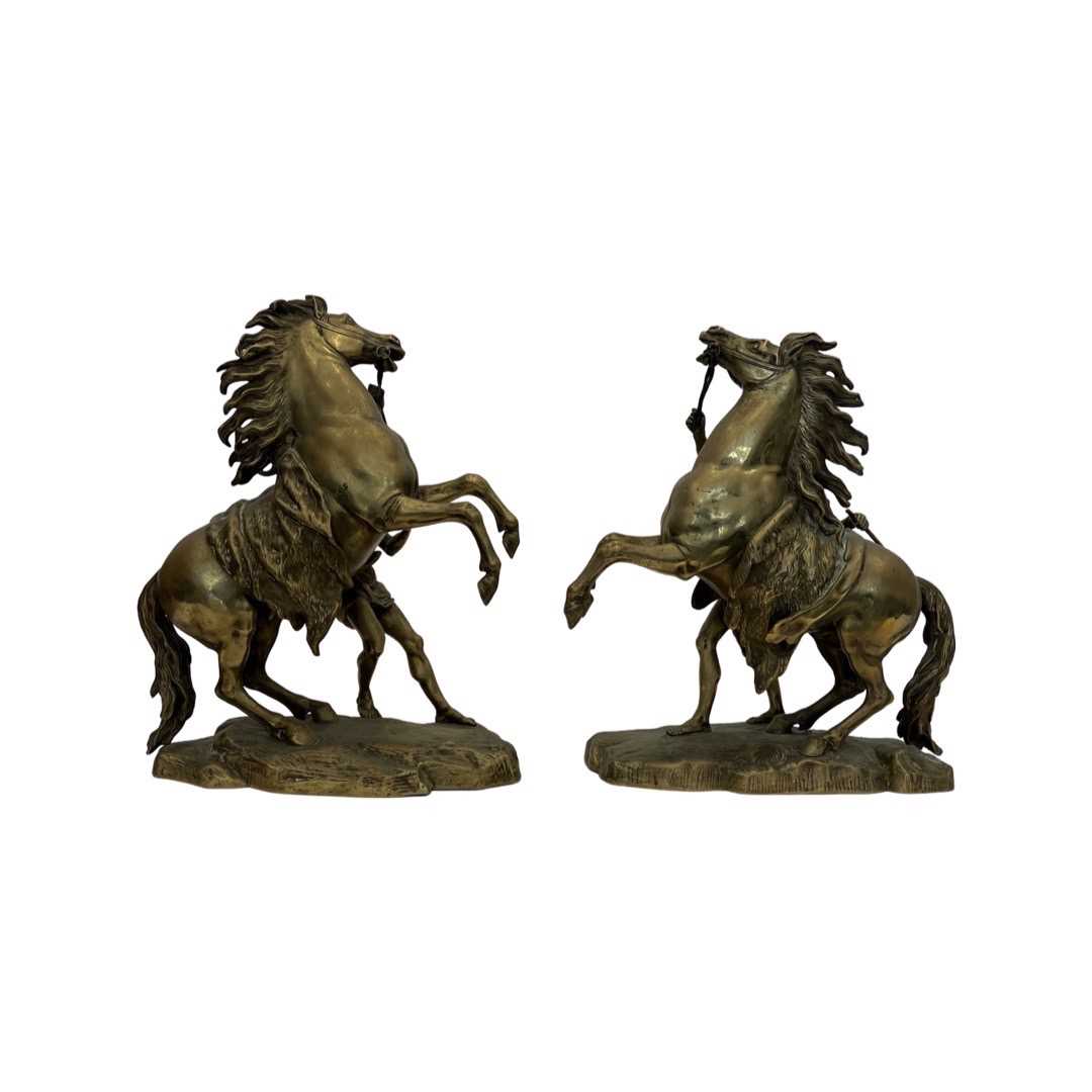 A PAIR OF 19TH CENTURY BRONZE MODELS OF THE MARLEY HORSES AFTER COUSTOU (FRENCH, 1677-1746) - Image 2 of 5