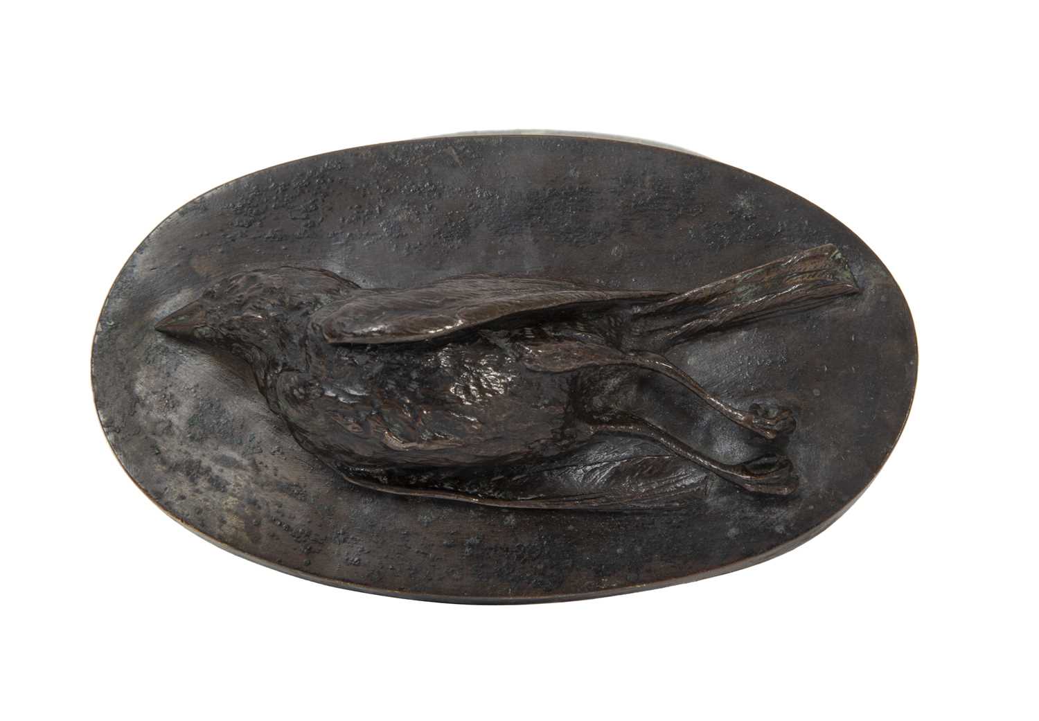 A 19TH CENTURY DEAD SPARROW MEMENTO MORI IN BRONZE