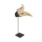 A TAXIDERMY RHINOCEROS HORNBILL HEAD ON STAND (BUCEROS RHINOCEROS)