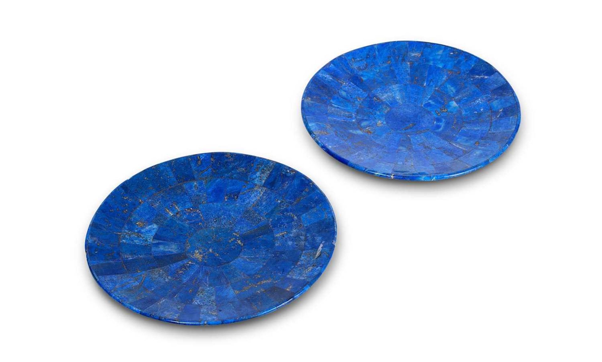 A PAIR OF LAPIS LAZULI CIRCULAR DISHES