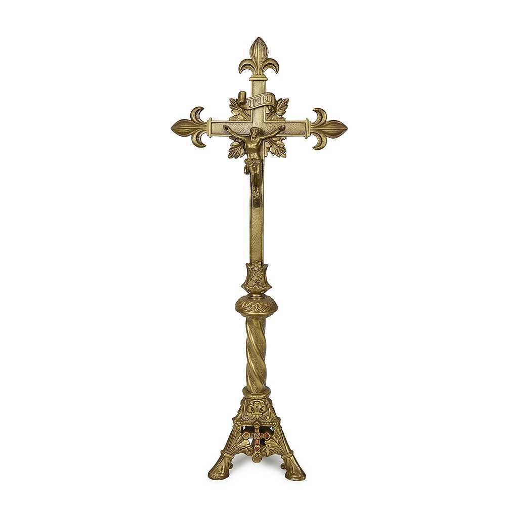 A LATE 19TH CENTURY GOTHIC REVIVAL BRASS CRUCIFIX