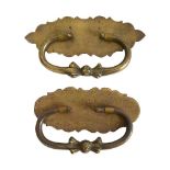 A PAIR OF BRASS COFFIN HANDLES WITH SKULL AND CROSSBONES