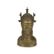 A MID 20TH CENTURY BENIN GILT BRONZE BUST OF AN OBA