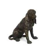 A BRONZE MODEL OF A SEATED BLOODHOUND