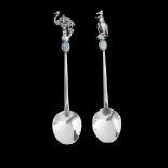 A PAIR OF UNUSUAL AUSTRALIAN SILVER AND OPAL SPOONS