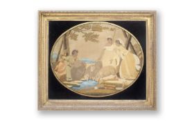 AN EARLY 19TH CENTURY SILKWORK PICTURE DEPICTING PASTORAL SCENE