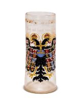 A MASSIVE GERMAN IMPERIAL EAGLE ENAMELLED GLASS BEAKER DATED 1624