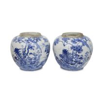A LARGE PAIR OF 19TH CENTURY JAPANESE BLUE AND WHITE PORCELAIN VASES