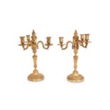 A PAIR OF 19TH CENTURY FRENCH LOUIS XVI STYLE GILT BRONZE CANDELABRA