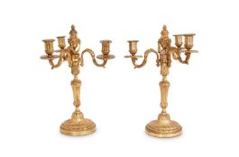 A PAIR OF 19TH CENTURY FRENCH LOUIS XVI STYLE GILT BRONZE CANDELABRA