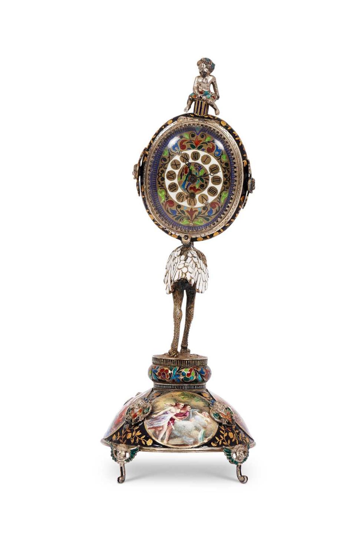 A FINE 19TH CENTURY VIENNESE ENAMEL AND SILVER TABLE CLOCK IN THE MANNER OF HERMANN RATZERSDORFER - Bild 2 aus 3