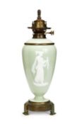 A LATE 19TH CENTURY CELADON PATE SUR PATE PORCELAIN LAMP BASE BY JAMES HINKS