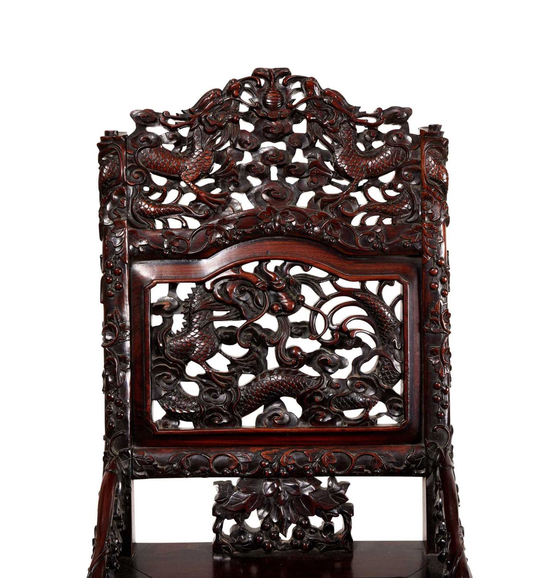 A PAIR OF CHINESE QING DYNASTY CARVED HONGMU CHAIRS - Image 2 of 13