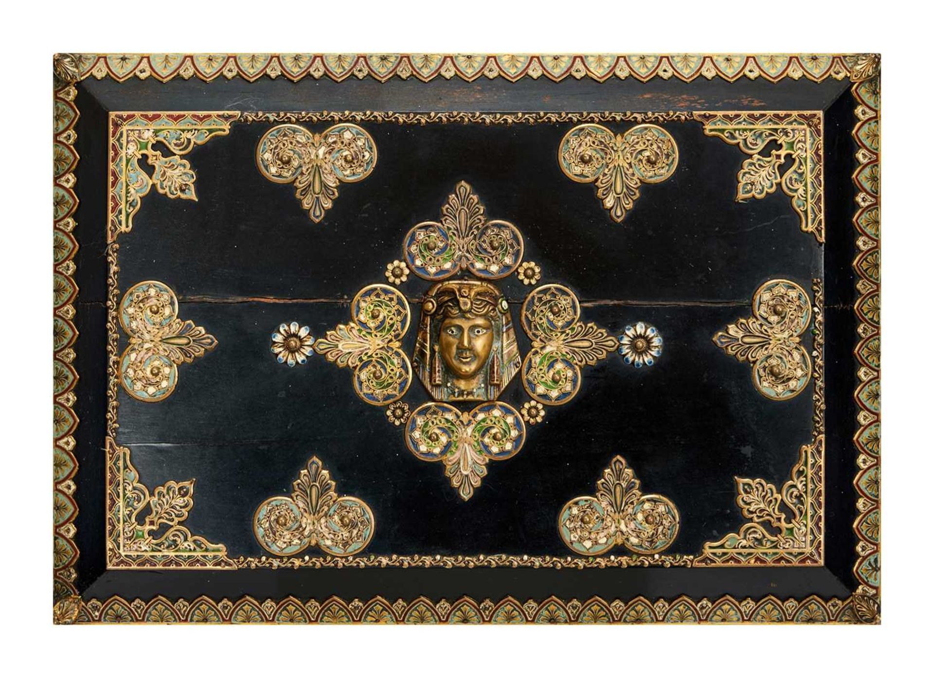 A LATE 19TH CENTURY FRENCH CHAMPLEVE ENAMEL AND EBONISED TABLE CASKET - Bild 2 aus 2