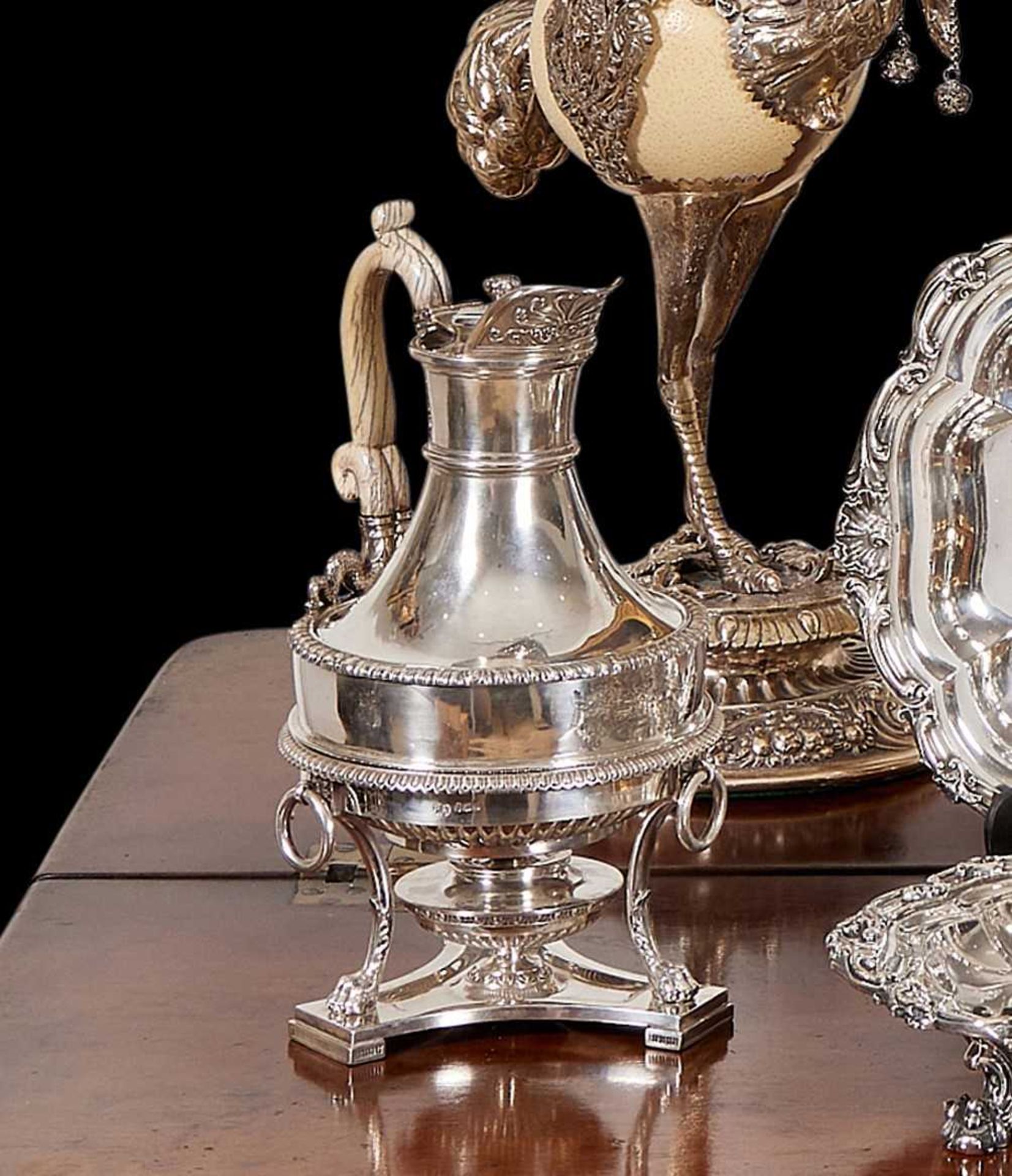 PAUL STORR: A GEORGE III STERLING SILVER COFFEE POT ON BURNER, LONDON, 1813