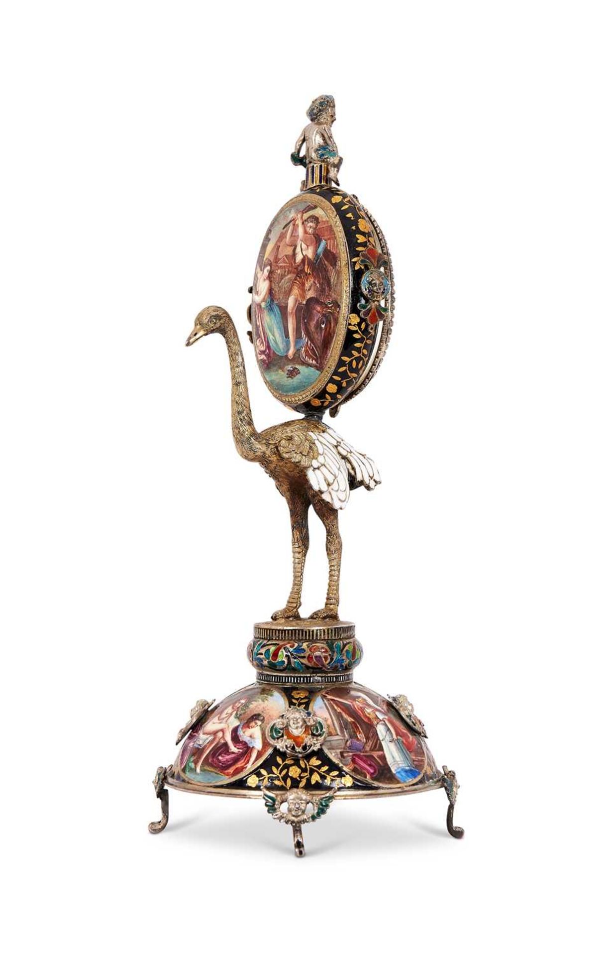 A FINE 19TH CENTURY VIENNESE ENAMEL AND SILVER TABLE CLOCK IN THE MANNER OF HERMANN RATZERSDORFER