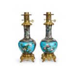 A PAIR OF LATE 19TH CENTURY JAPANESE ENAMEL AND ORMOLU LAMP BASES