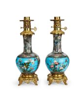 A PAIR OF LATE 19TH CENTURY JAPANESE ENAMEL AND ORMOLU LAMP BASES