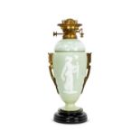 A LATE 19TH CENTURY CELADON PATE SUR PATE PORCELAIN LAMP BASE BY JAMES HINKS