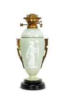 A LATE 19TH CENTURY CELADON PATE SUR PATE PORCELAIN LAMP BASE BY JAMES HINKS