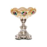 A 19TH CENTURY FRENCH OVERLAY GLASS VASE ON SILVER BASE