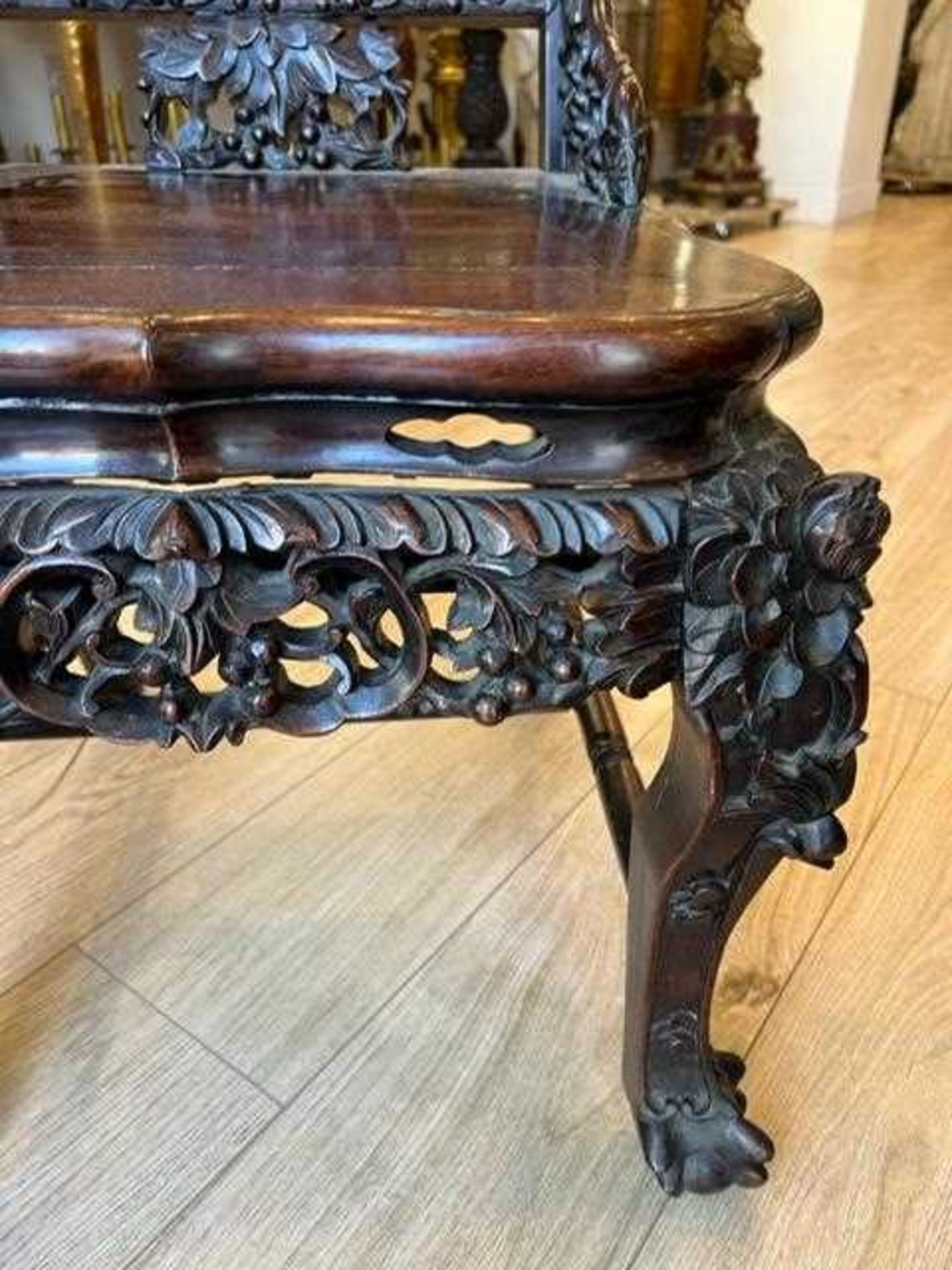 A PAIR OF CHINESE QING DYNASTY CARVED HONGMU CHAIRS - Image 7 of 13