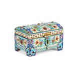 A SILVER GILT, CLOISONNE ENAMEL AND JEWELLED RUSSIAN STYLE CASKET