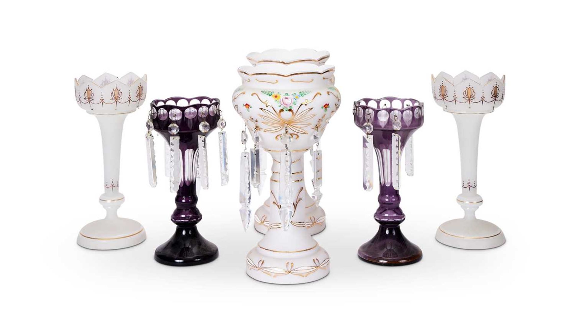 A COLLECTION OF GLASS LUSTRE VASES