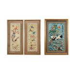 THREE CHINESE SILK EMBROIDERY PICTURES OF BIRDS