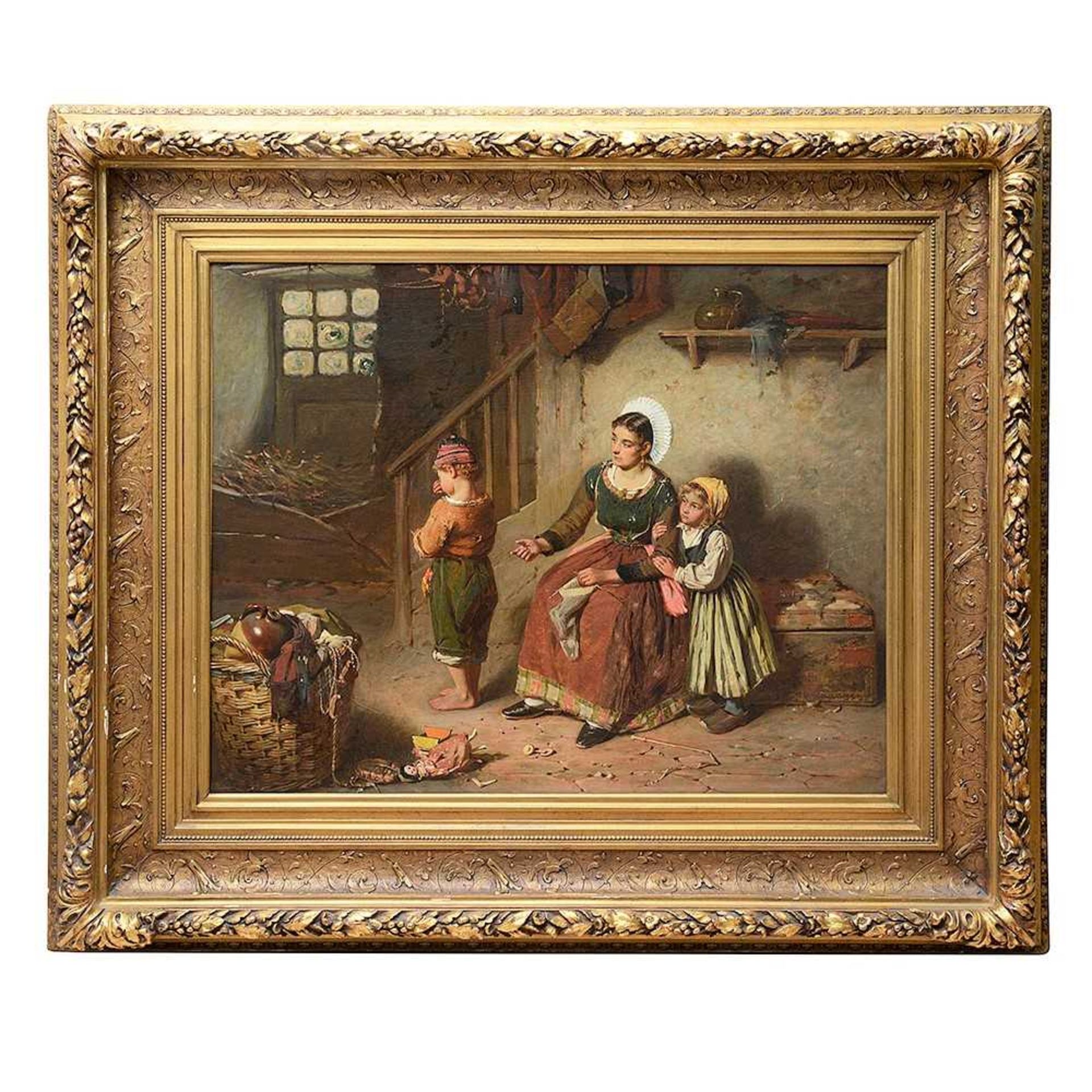 A LARGE 19TH CENTURY CONTINENTAL GENRE PAINTING OF A MOTHER AND CHILDREN - Bild 2 aus 10