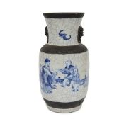 A 19TH CENTURY CHINESE BLUE AND WHITE CRACKLE GLAZED BALUSTER VASE