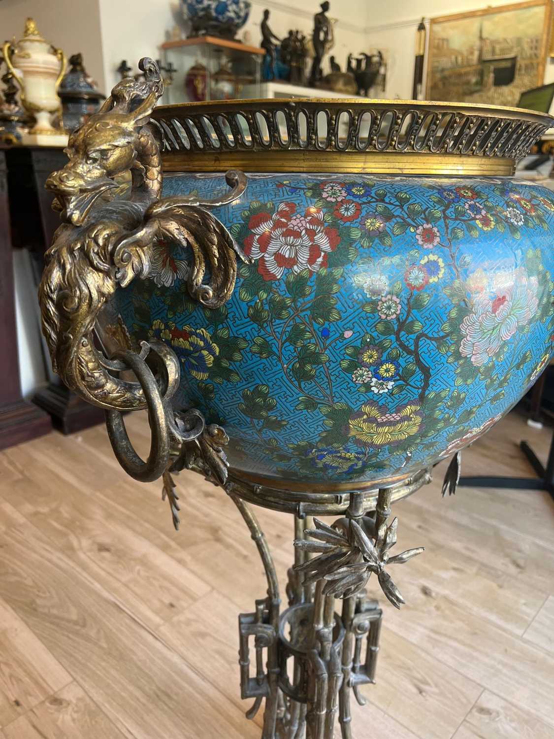 MAISON MARNYHAC: A 19TH CENTURY FRENCH JAPONISME JARDINIERE ON STAND - Image 5 of 16