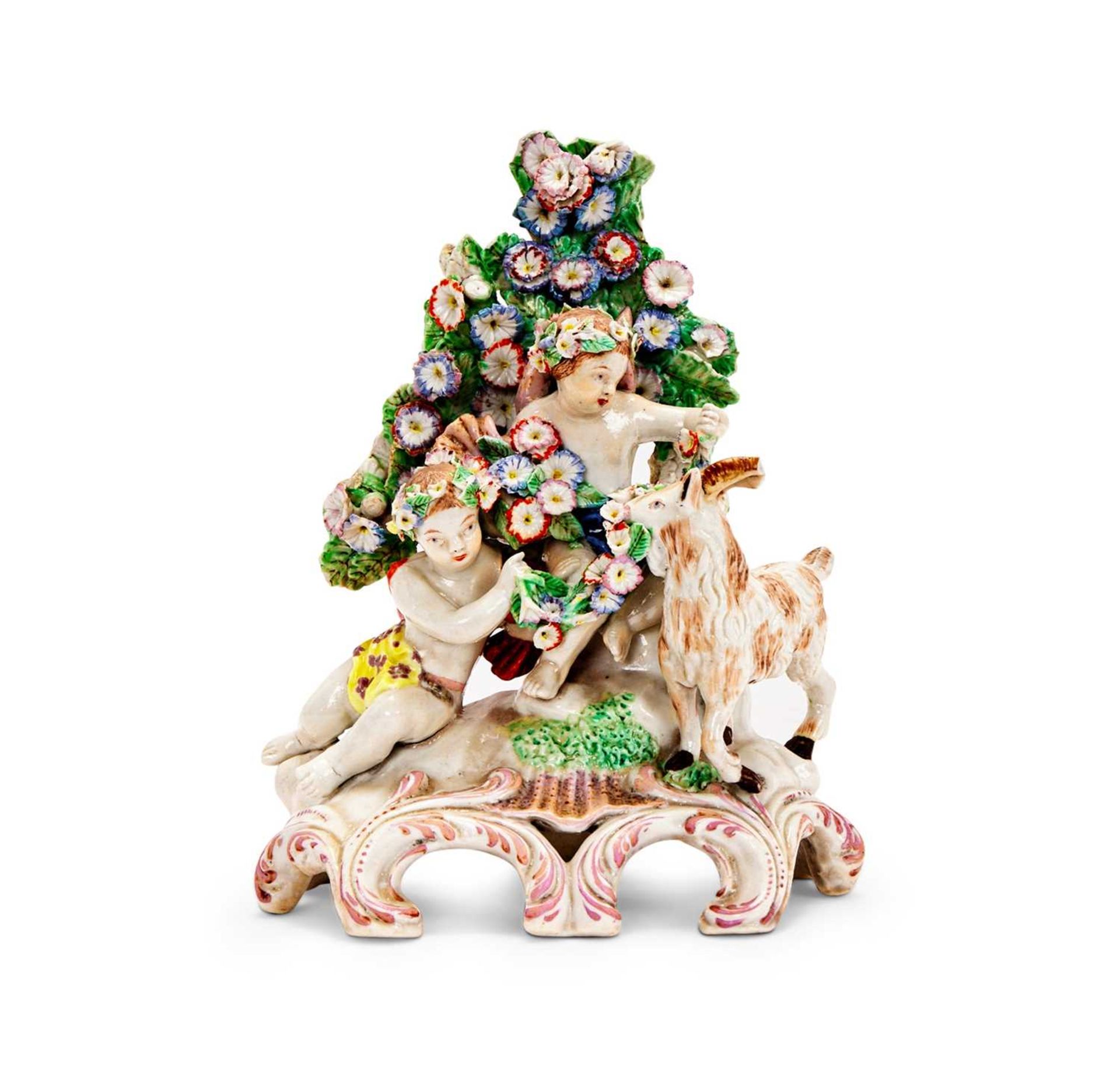 A 18TH CENTURY STYLE PORCELAIN FIGURAL BOCAGE GROUP IN THE MANNER OF BOW