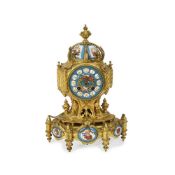 A LATE 19TH CENTURY FRENCH ORMOLU AND PORCELAIN MOUNTED MANTEL CLOCK