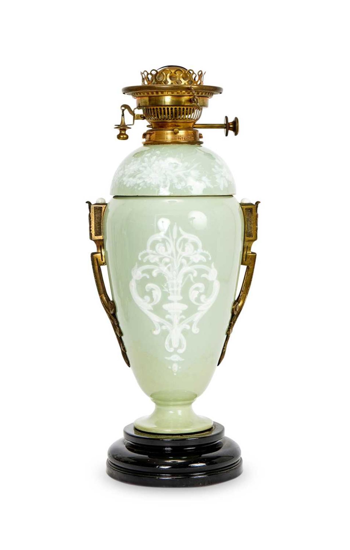 A LATE 19TH CENTURY CELADON PATE SUR PATE PORCELAIN LAMP BASE BY JAMES HINKS - Image 2 of 2