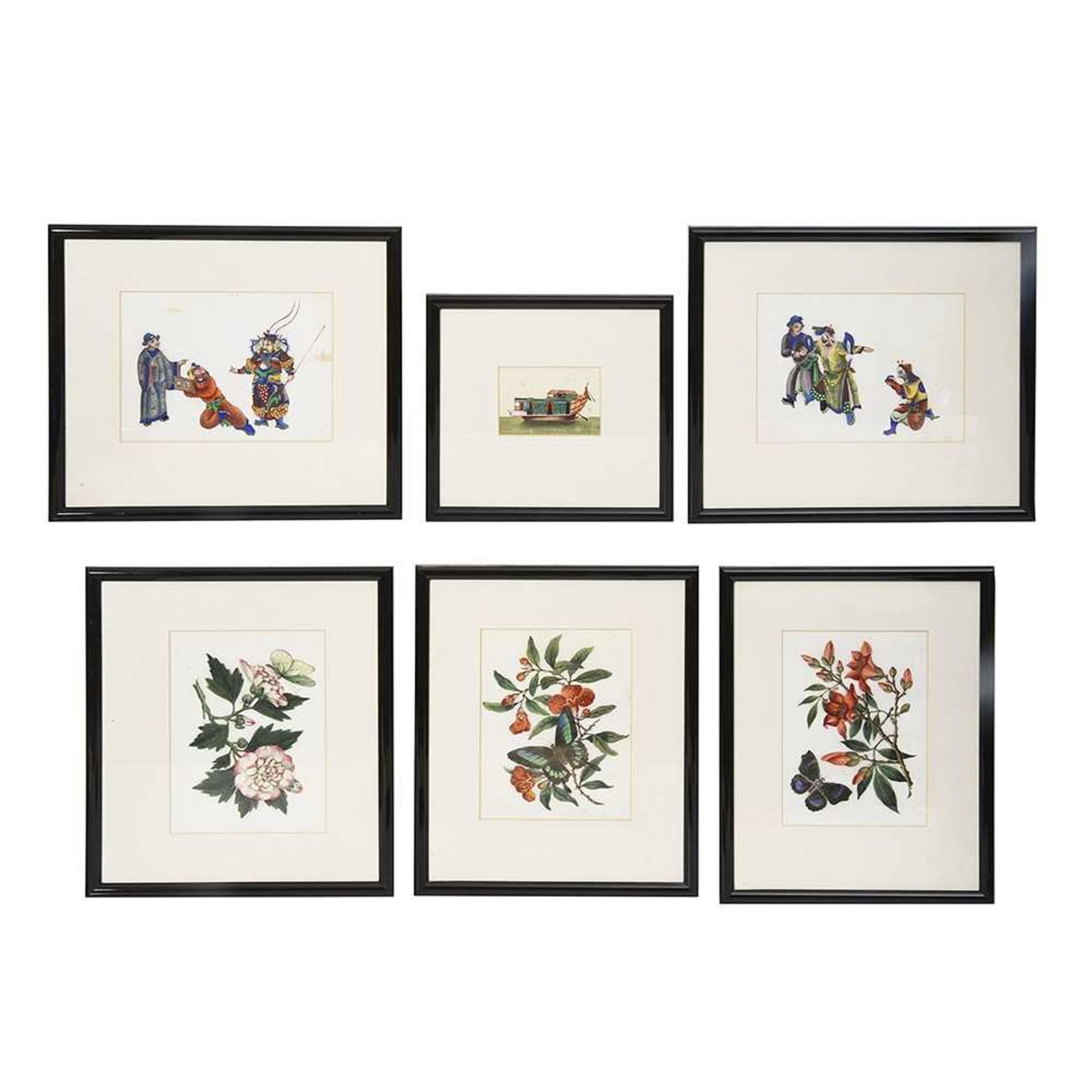 A COLLECTION OF SIX 19TH CENTURY CHINESE RICE PAPER PAINTINGS