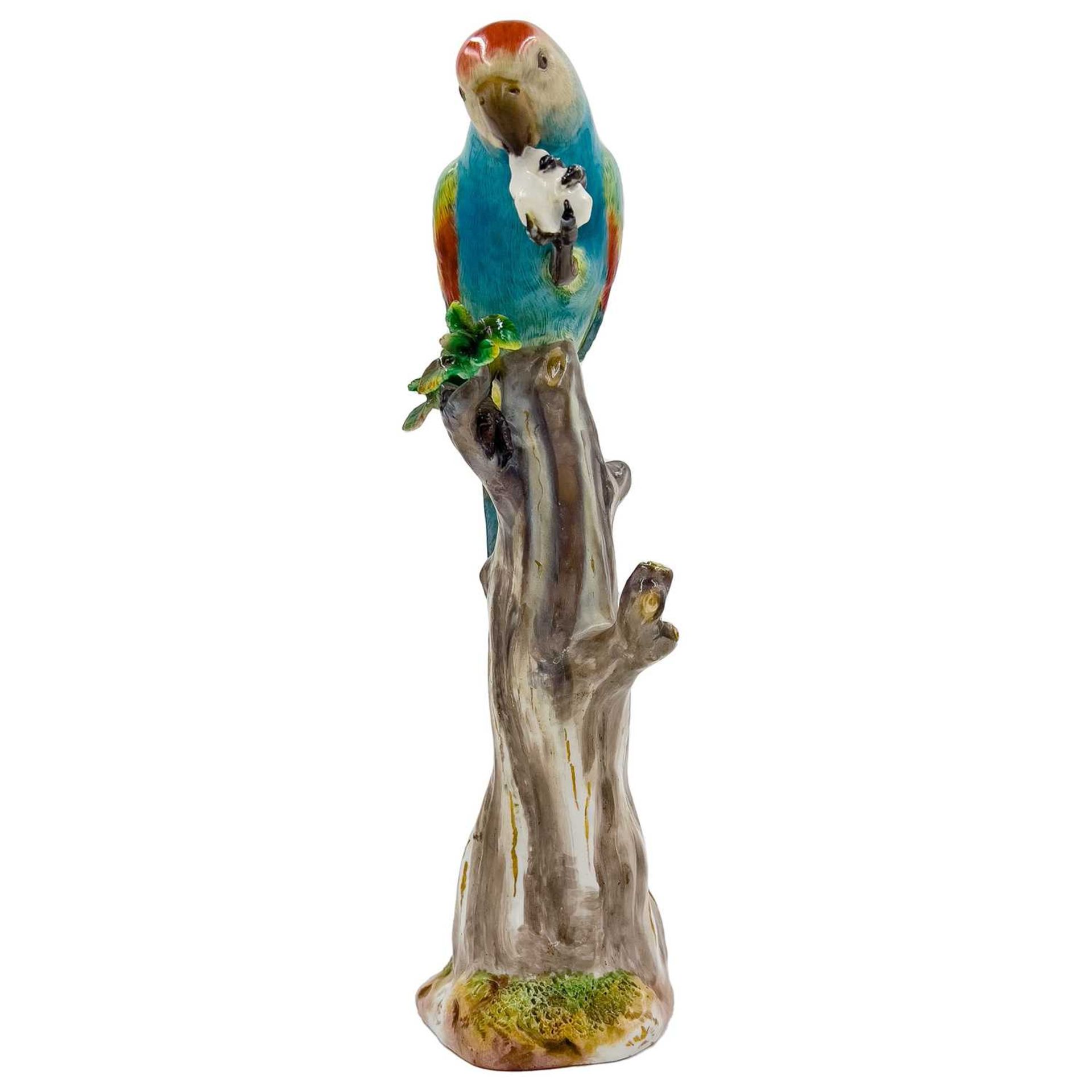 MEISSEN: A 19TH CENTURY PORCELAIN MODEL OF A PARROT EATING FRUIT - Image 6 of 7
