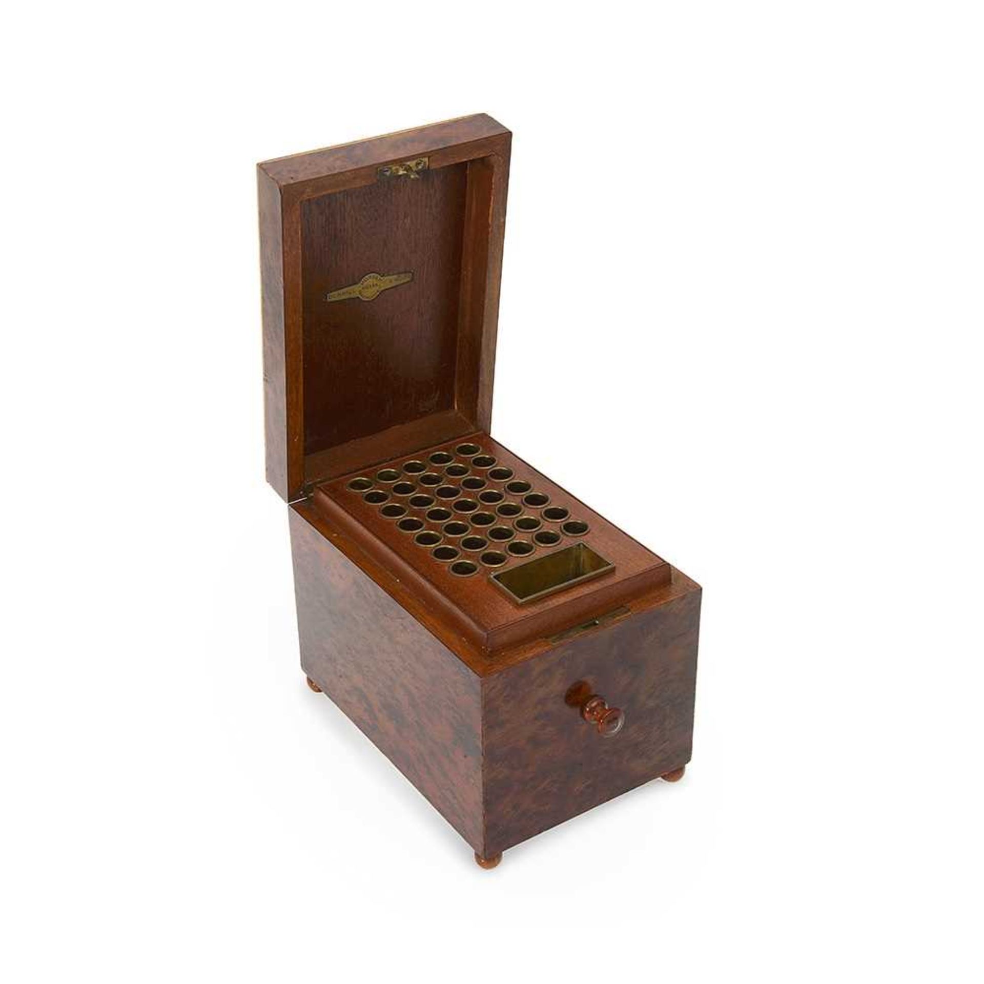 DUNHILL: AN EARLY 20TH CENTURY BURR WALNUT MUSICAL CIGARETTE BOX