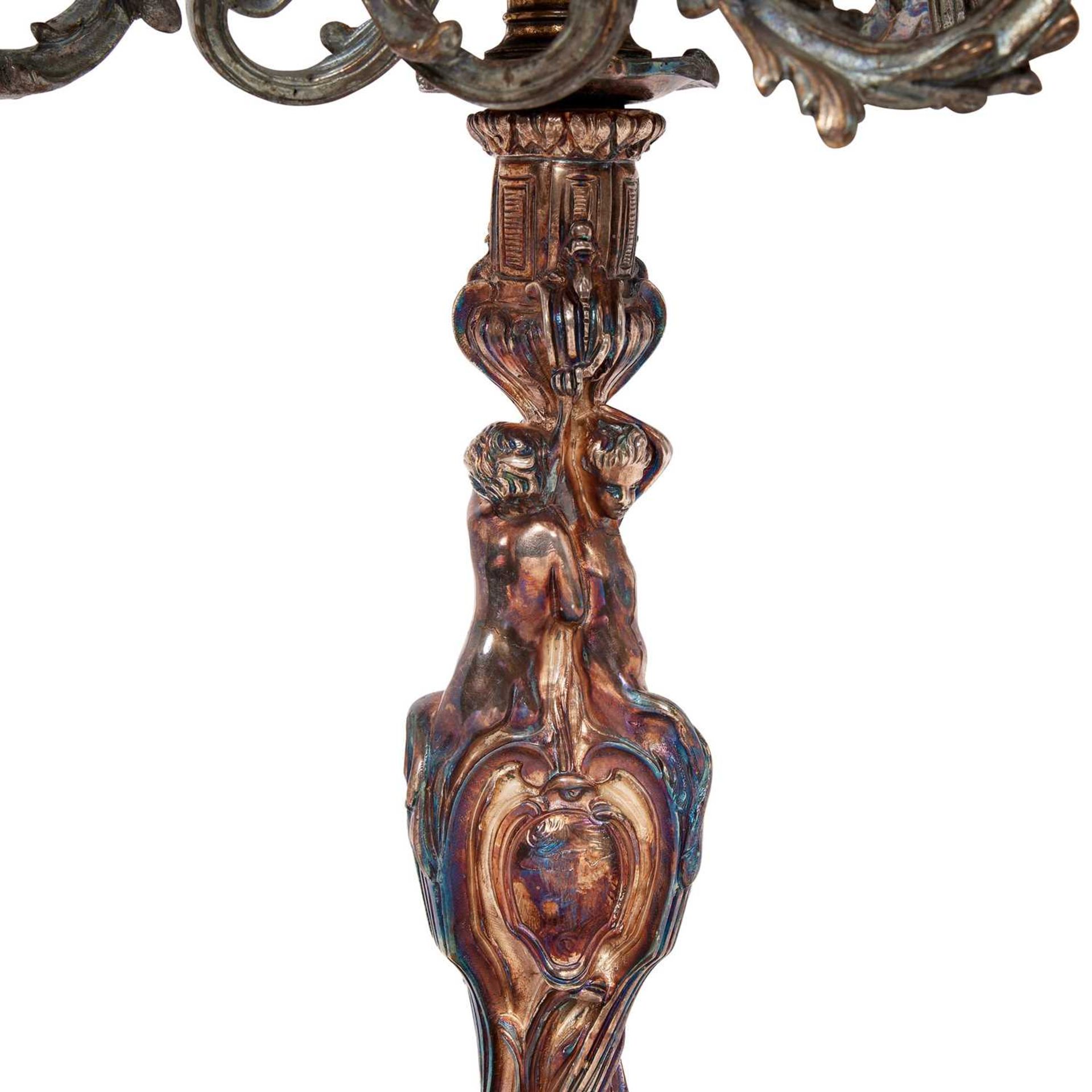 AFTER JUSTE-AURELE MEISSONNIER (1695-1750): A PAIR OF 19TH CENTURY SILVERED BRONZE CANDELABRA - Image 3 of 3