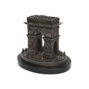 A LATE 19TH CENTURY FRENCH SILVERED BRONZE MODEL OF THE ARC DE TRIUMPH