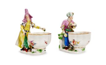 FOR THE OTTOMAN MARKET: A PAIR OF 19TH CENTURY PORCELAIN FIGURAL BON BON DISHES